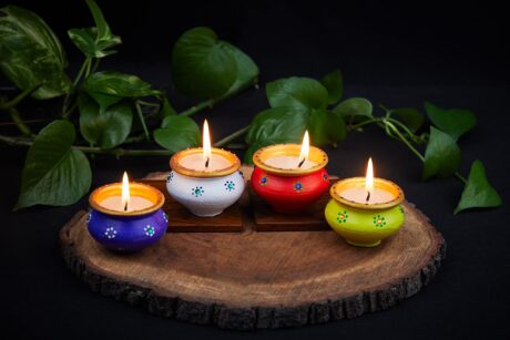 Diwali Diya Coloured ( 4 Diyas Set )
